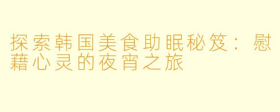 探索韩国美食助眠秘笈：慰藉心灵的夜宵之旅