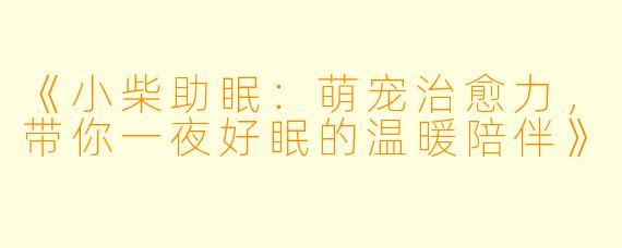 《小柴助眠：萌宠治愈力，带你一夜好眠的温暖陪伴》